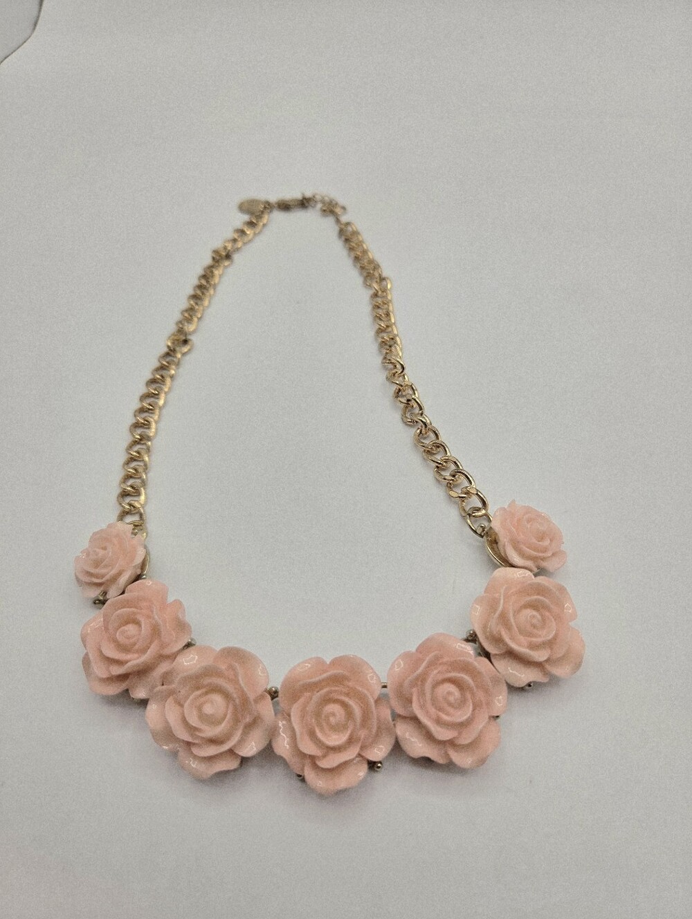 Pink Roses, Gold Chain Necklace - Picture 2 of 5